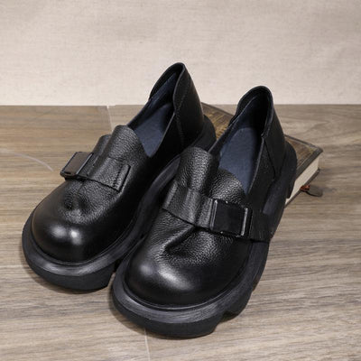 Platform Retro Leather Shoes With Belt Buckle March-2020-New Arrival 35 BLACK 