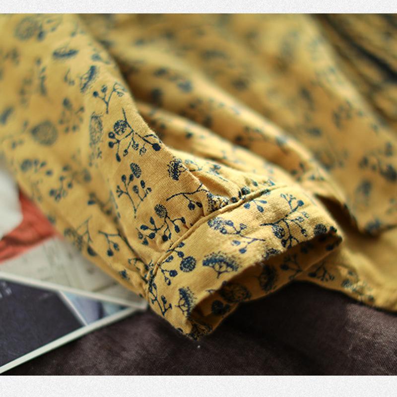 Pleated Double-layer Retro Cotton Linen Floral Shirt Jan 2021-New Arrival 