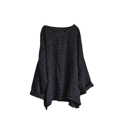 Plus Size Autumn Retro Linen Stripe Sweater