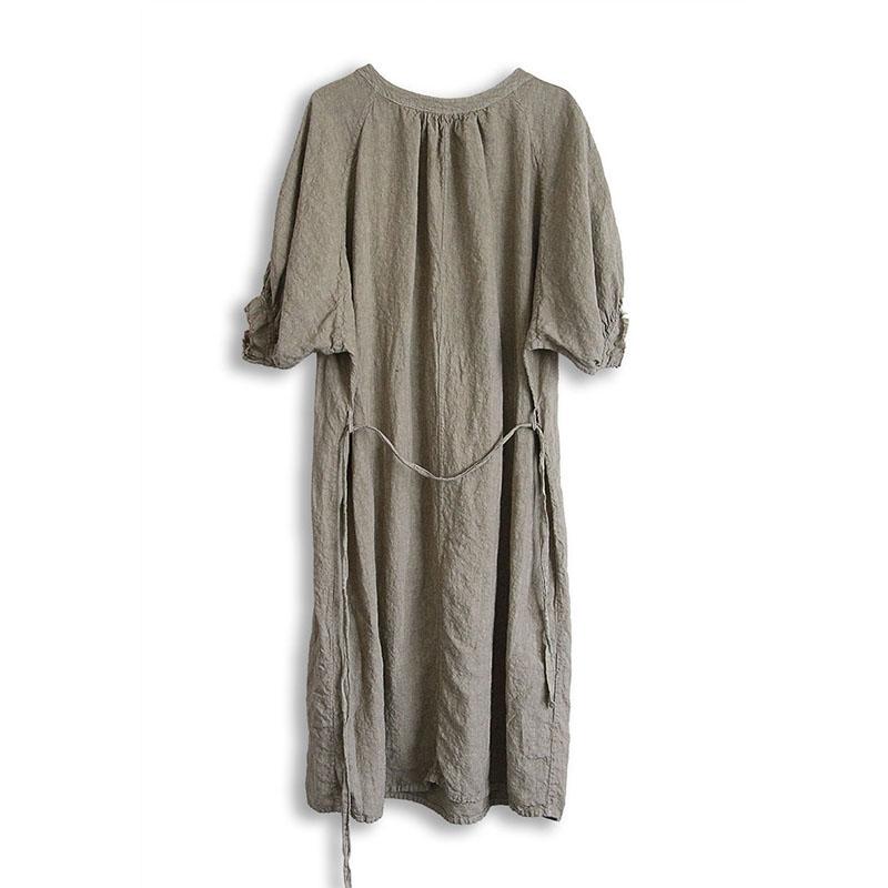 Plus Size Autumn Retro Loose Lacing Linen Dress – Babakud