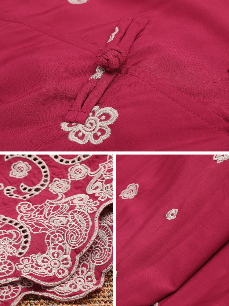 Plus Size Cotton Linen Retro Casual Embroidery Dress