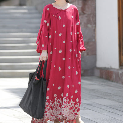 Plus Size Cotton Linen Retro Casual Embroidery Dress May 2022 New Arrival 
