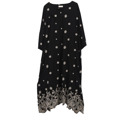 Plus Size Cotton Linen Retro Casual Embroidery Dress May 2022 New Arrival One Size Black 