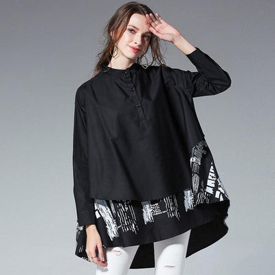 Plus Size Fashion Printing Stand Collar Shirt 2019 March New 