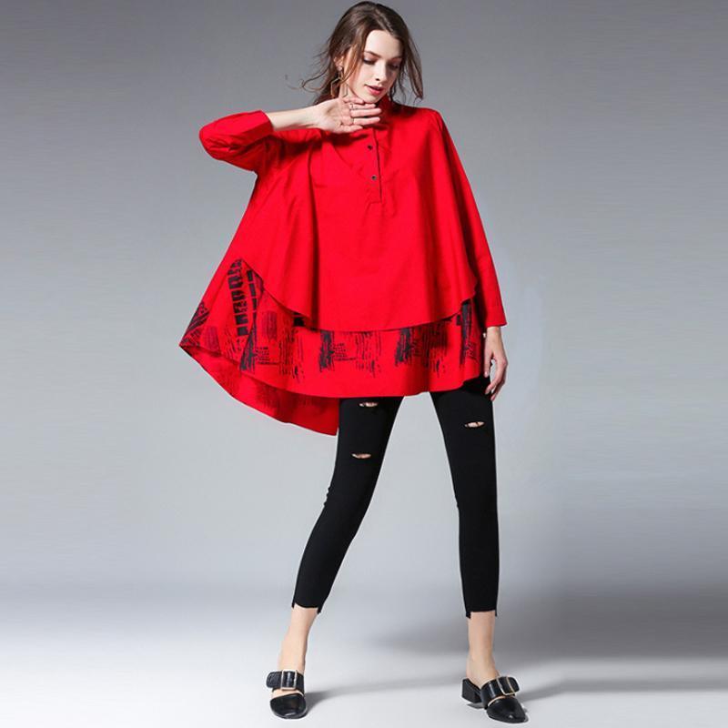 Plus Size Fashion Printing Stand Collar Shirt 2019 March New 