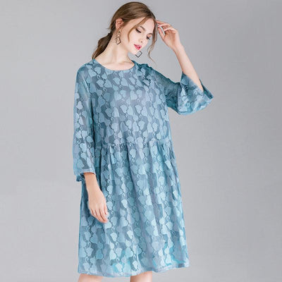 Plus Size Lace Hollow Out Sweetheart Long Sleeve Dress With Strap 2019 May New 