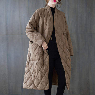 Plus Size Loose Retro Cotton Padded Winter Coat Dec 2021 New Arrival One Size Khaki 