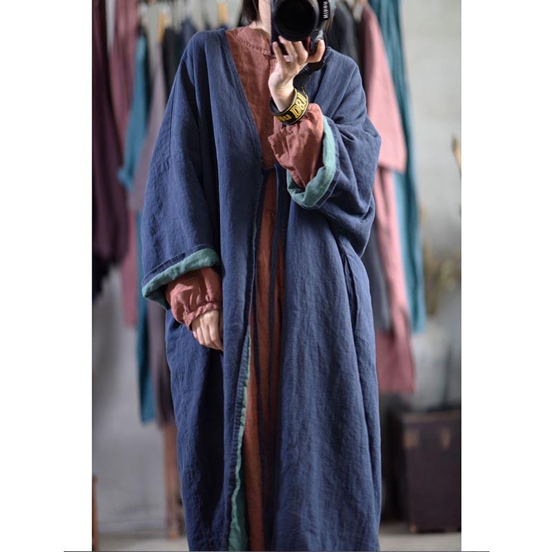 Plus Size Loose Retro Ethnic Cotton Linen Long Coat