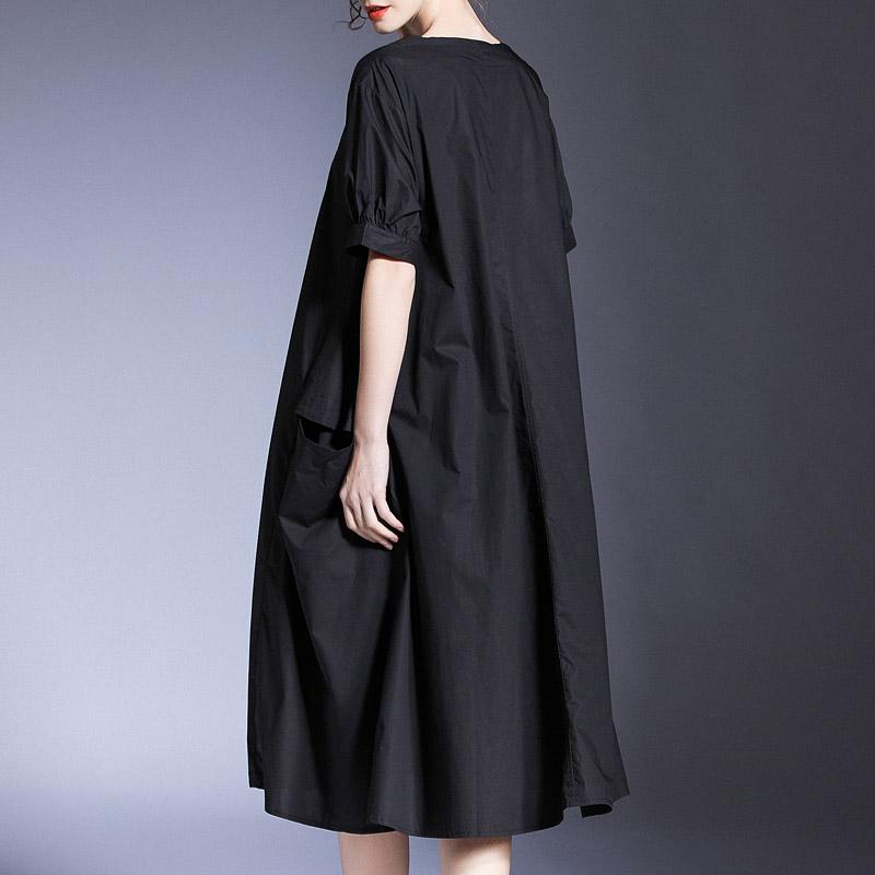 Plus Size Loose Short-sleeved V-neck Summer Cotton Dress March 2021 New-Arrival 