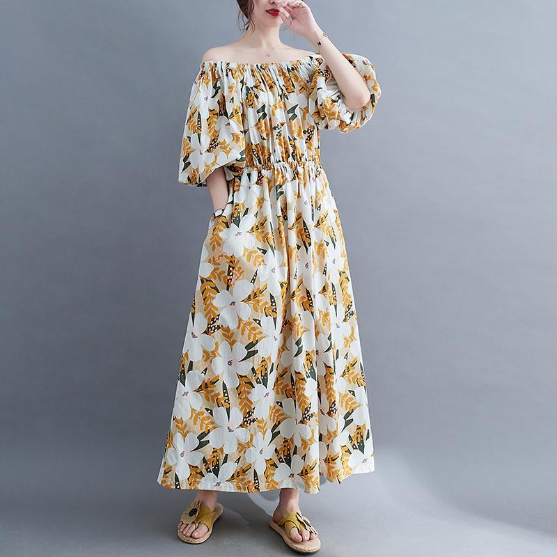 Plus Size Loose Summer Floral Cotton Dress July 2021 New-Arrival 