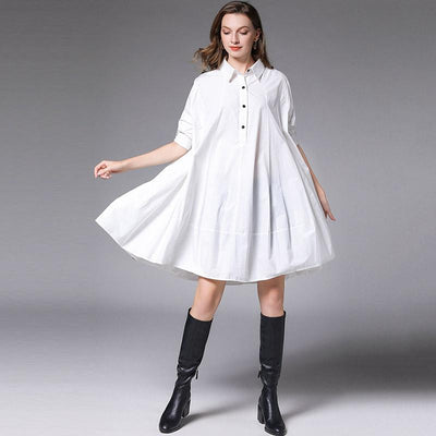 Plus Size Mid-length Loose Shirt Dress Women XL-4XL
