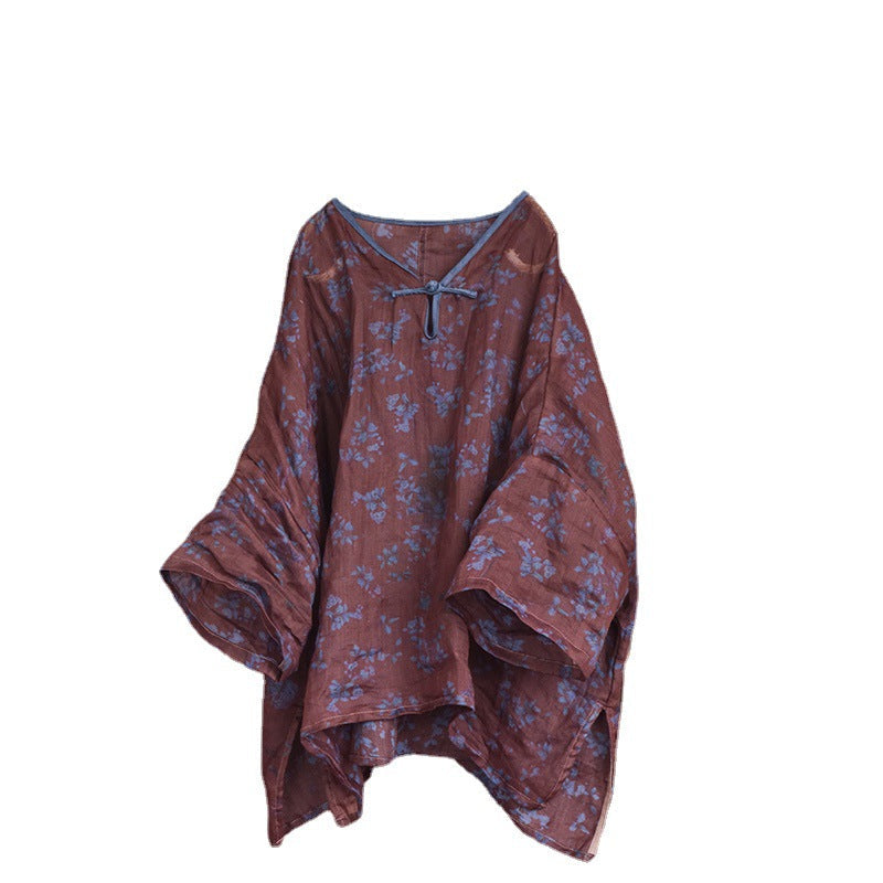 Plus Size Retro Summer Loose Printed Blouse May 2022 New Arrival 