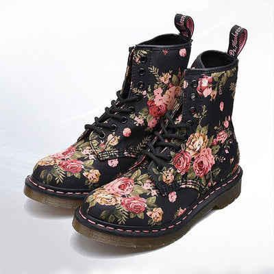 Plus Size Spring Autumn Floral Round Head Canvas Boots Nov 2021 New Arrival 