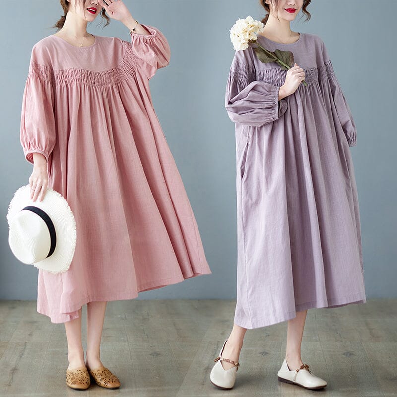 Plus Size Spring Solid Cotton Linen Dress