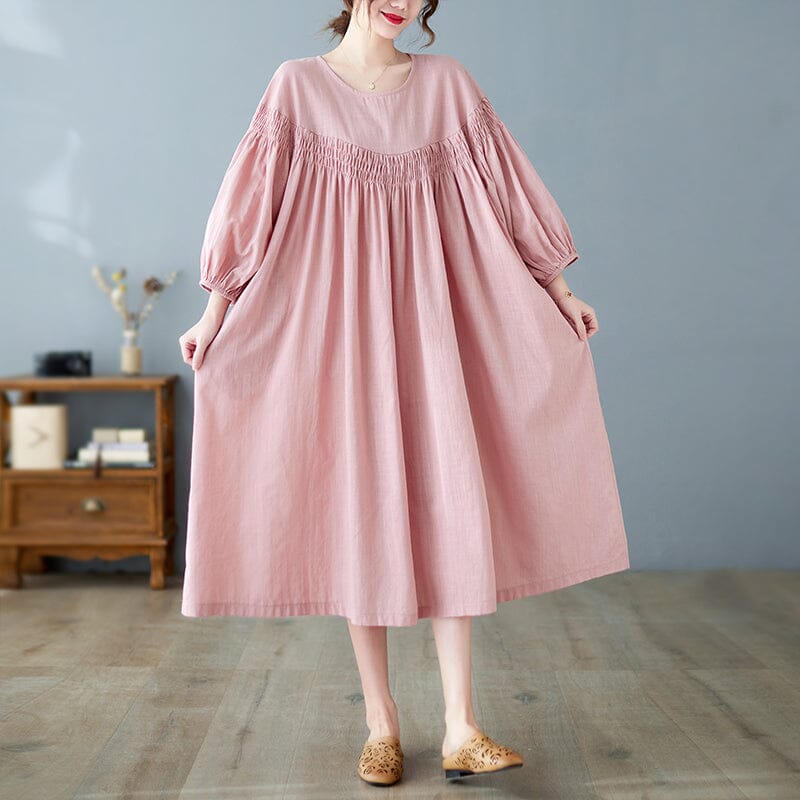 Plus Size Spring Solid Cotton Linen Dress