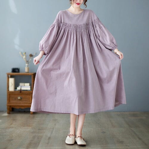 Plus Size Spring Solid Cotton Linen Dress Feb 2023 New Arrival One Size Gray 