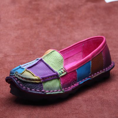 Plus Size Spring Summer Color Matching Leather Casual Shoes