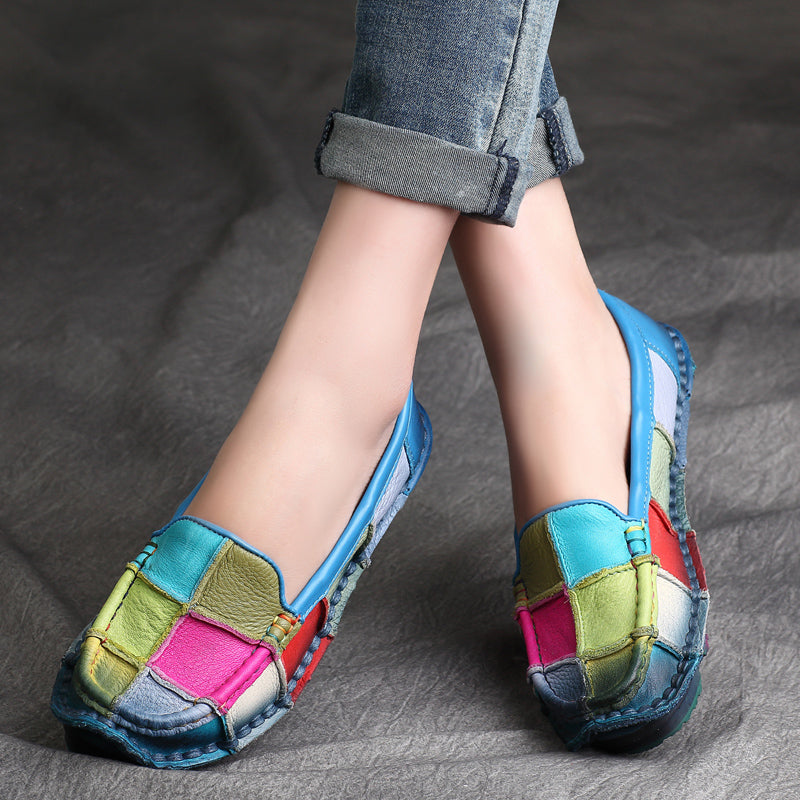 Plus Size Spring Summer Color Matching Leather Casual Shoes