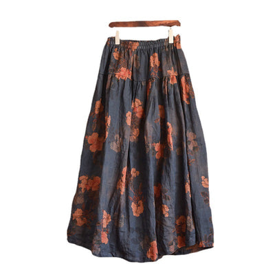 Plus Size Spring Summer Retro Floral Linen Skirt Apr 2022 New Arrival 