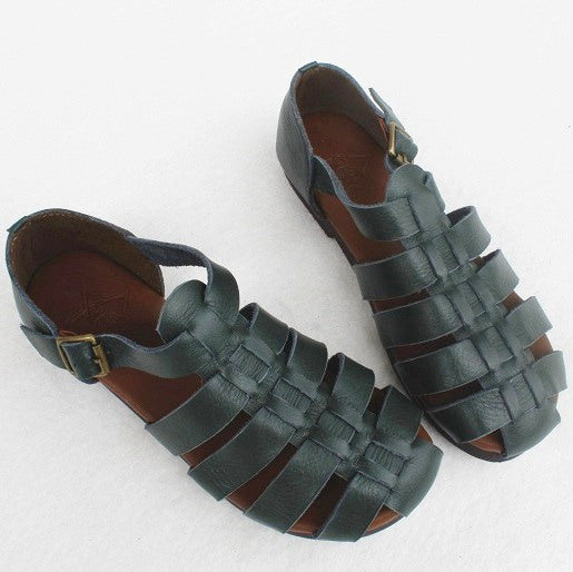 Plus Size Summer Plaited Leather Handmade Sandals Jun 2022 New Arrival 35 Green 