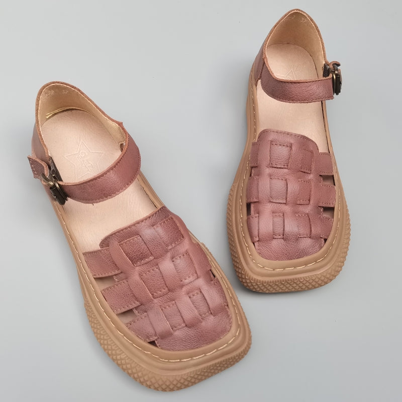 Plus Size Summer Retro Leather Plaited Casual Sandals