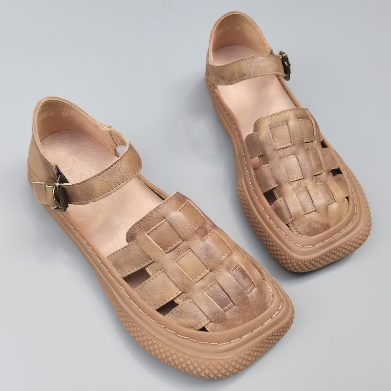 Plus Size Summer Retro Leather Plaited Casual Sandals