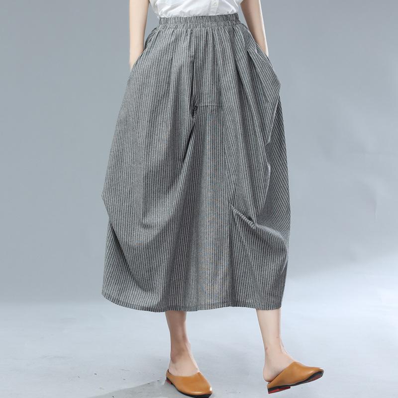 Plus Size Summer Stripe Irregular Cotton Skirt Aug 2021 New-Arrival 