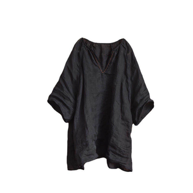 Plus Size Summer Women Retro Loose Casual Solid Blouse May 2022 New Arrival 
