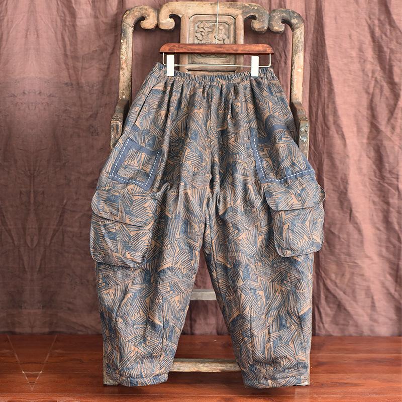 Plus Size Winter Cotton Padded Casual Wide Leg Pants
