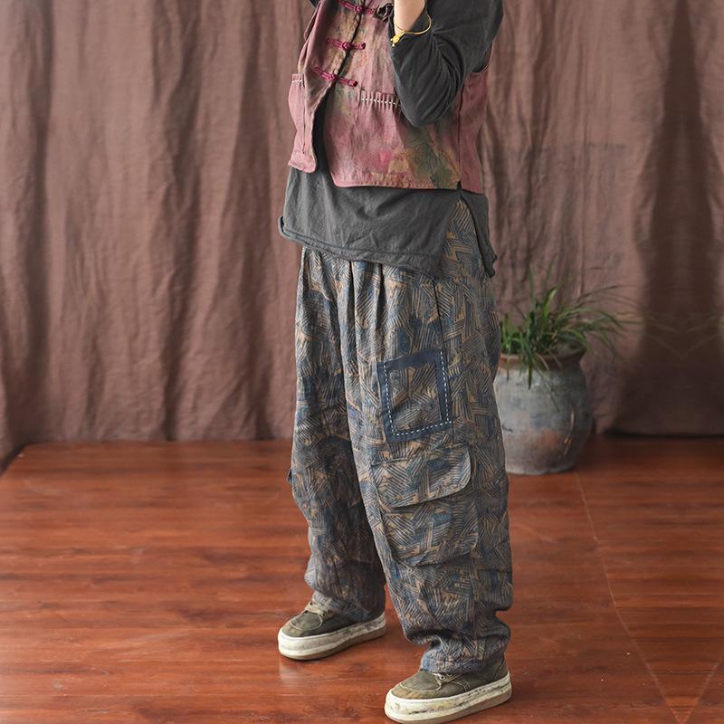 Plus Size Winter Cotton Padded Casual Wide Leg Pants Nov 2021 New Arrival 