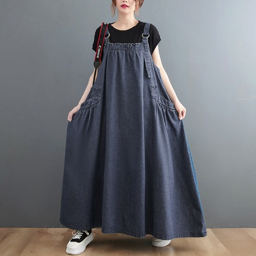 Plus Size Women Loose Denim Straps Dress – Babakud