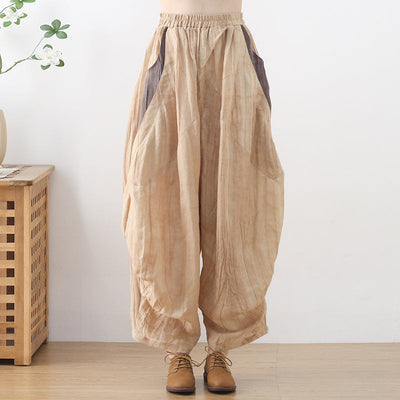 Plus Size Women Spring Summer Linen Loose Pants Feb 2022 New Arrival One Size Khaki 