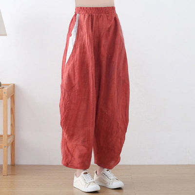 Plus Size Women Spring Summer Linen Loose Pants Feb 2022 New Arrival One Size Red 