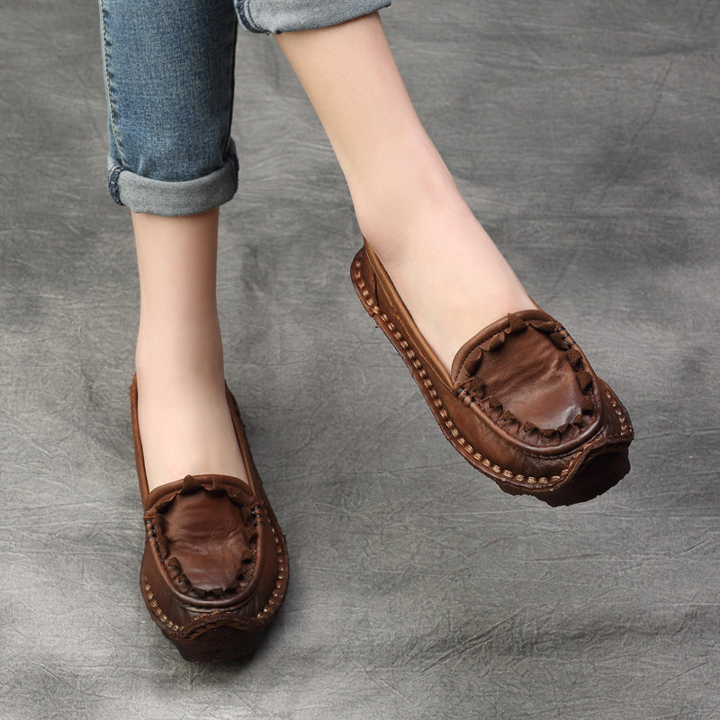 Plus Size Women Spring Summer Retro Leather Loafers