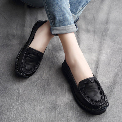 Plus Size Women Spring Summer Retro Leather Loafers May 2022 New Arrival 35 Black 