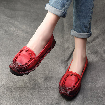 Plus Size Women Spring Summer Retro Leather Loafers May 2022 New Arrival 35 Red 