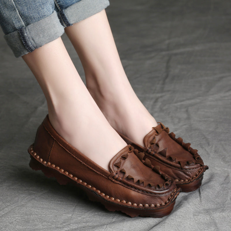 Plus Size Women Spring Summer Retro Leather Loafers May 2022 New Arrival 