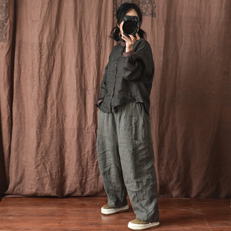 Plus Size Women Spring Summer Solid Linen Loose Trousers Mar 2022 New Arrival 