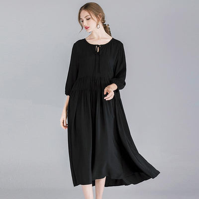 Plus Size Women Vintage 3/4 Sleeve Midi Dress