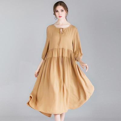 Plus Size Women Vintage 3/4 Sleeve Midi Dress