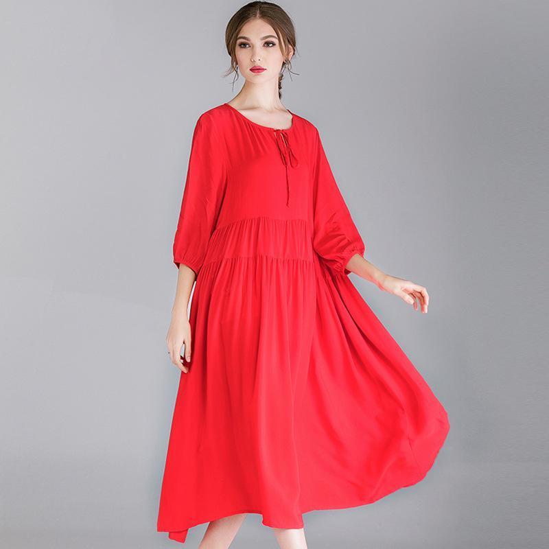 Plus Size Women Vintage 3/4 Sleeve Midi Dress 2019 April New XL Red 
