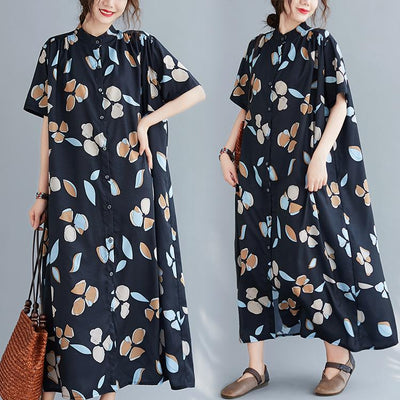 Plus Size Women's Printed Short-sleeved Long Shirt Dress March 2021 New-Arrival Free Size As the picture 
