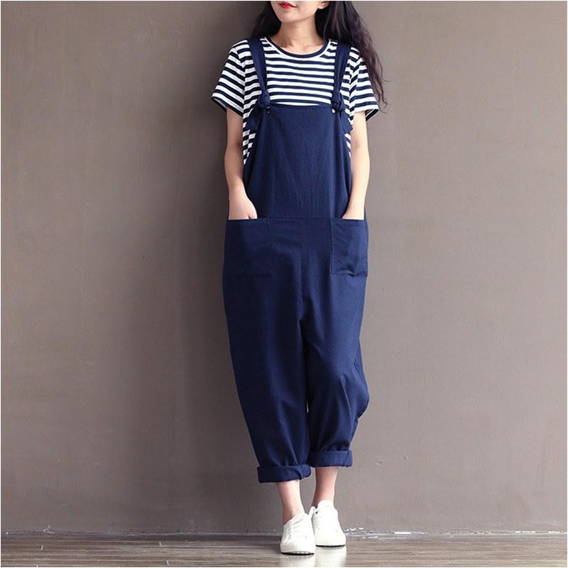 Preppy style Casual Loose Linen jumpsuit - Babakud