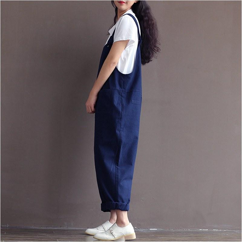 Preppy style Casual Loose Linen jumpsuit - Babakud