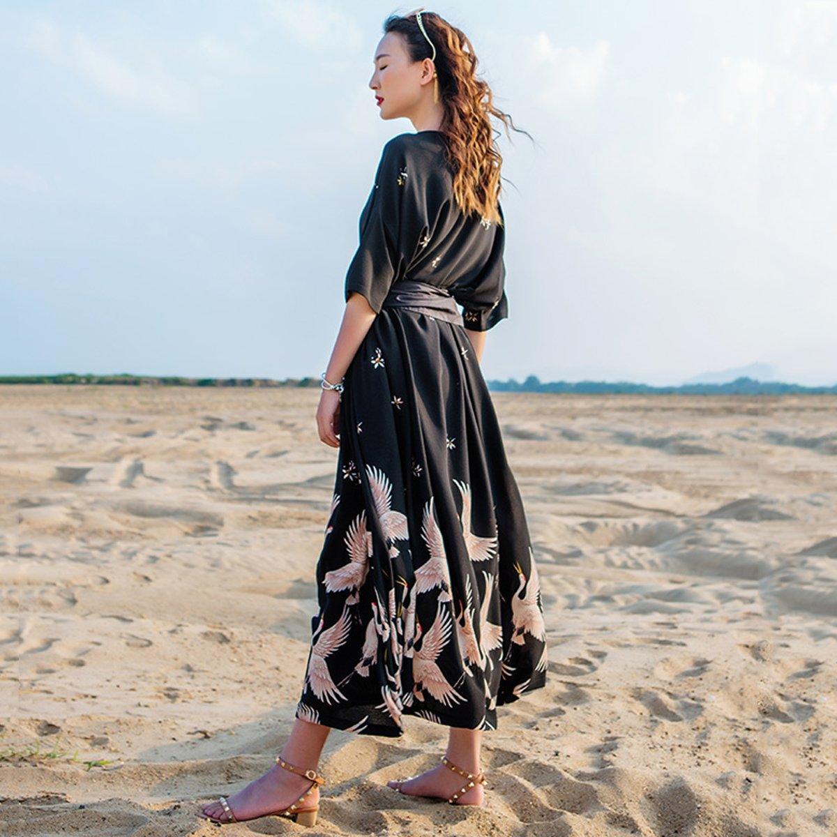 Printed Folk Style Casual Loose Maxi Short Sleeve Dress For Women 2019 May New 