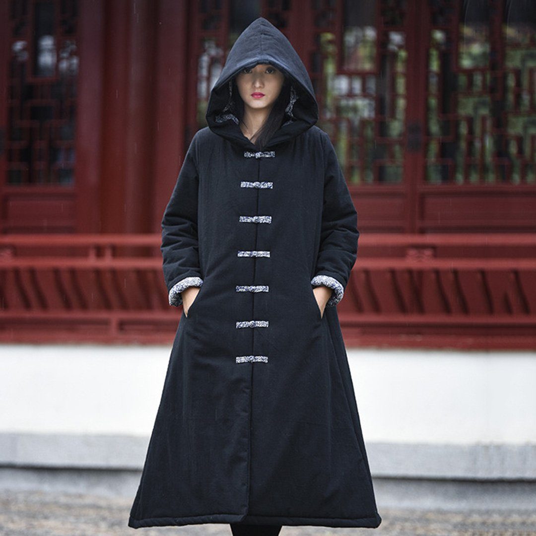 Printed Knob-Knots Hooded Quilted Coat