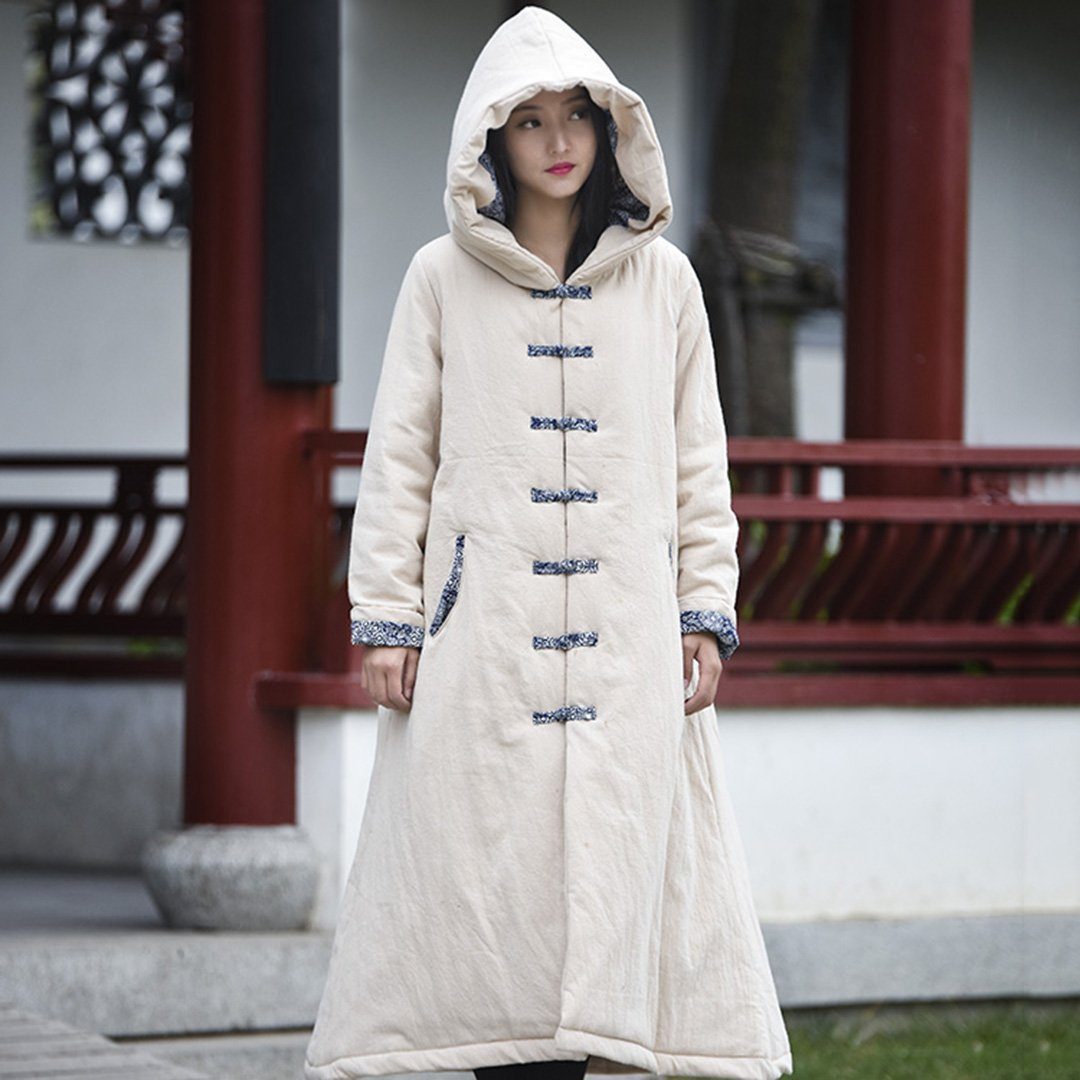 Printed Knob-Knots Hooded Quilted Coat