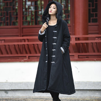 Printed Knob-Knots Hooded Quilted Coat 2019 New December One Size Black 