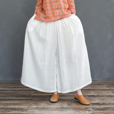 Pure Linen Large Size Cotton Linen Wide Leg Pants 2019 May New One Size White 