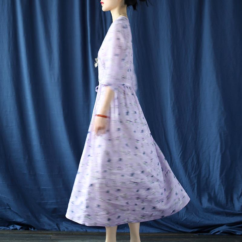 Ramie Digital Print Purple Flower Dress